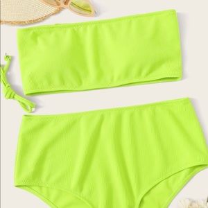 Neon Lime Bandeau With High Waist Bikini